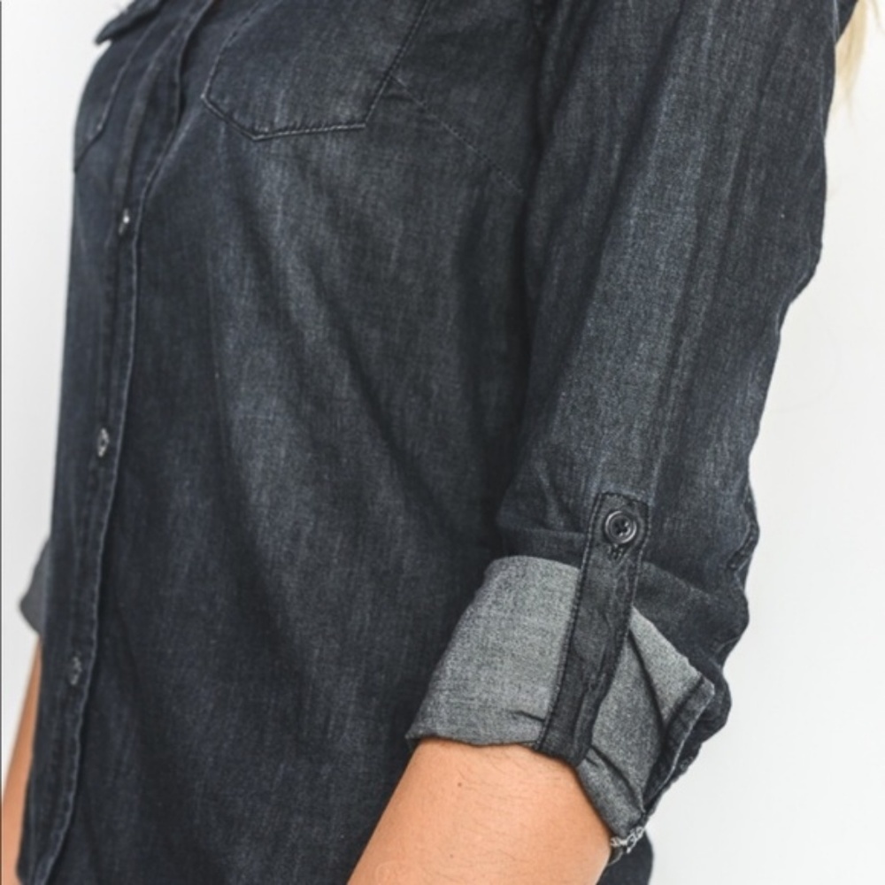 Black Label Denim Button Up Long Sleeve Shirt Black Womens Small S NWT - Picture 3 of 5